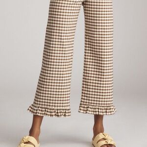 Maeve Colette Cropped High-Rise Wide-Leg Ruffled Pants Anthropologie